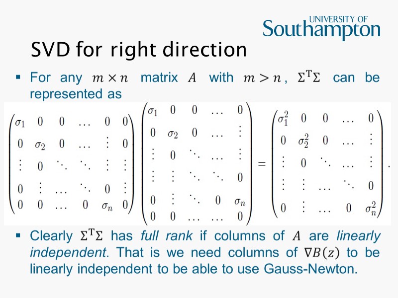 SVD for right direction